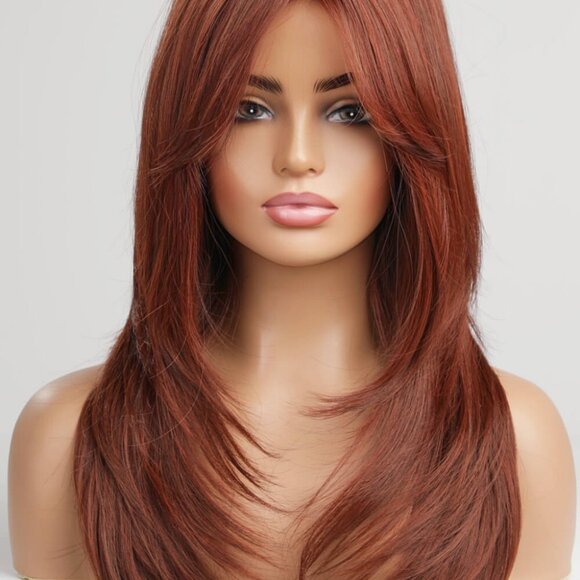 20” Synthetic Wig with Bangs – Heat Safe, Mid-Length Layered Red - Picture 7 of 14